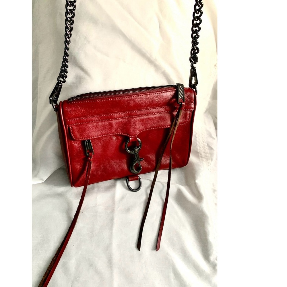 Rebecca Minkoff Crimson Leather Mini Crossbody with Gunmetal Chain